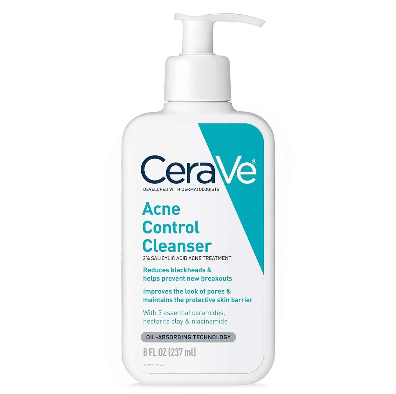CeraVe Acne Control Cleanser with 2% Salicylic Acid helps clear acne, reduce pores, and control oil while maintaining hydration and skin balance.