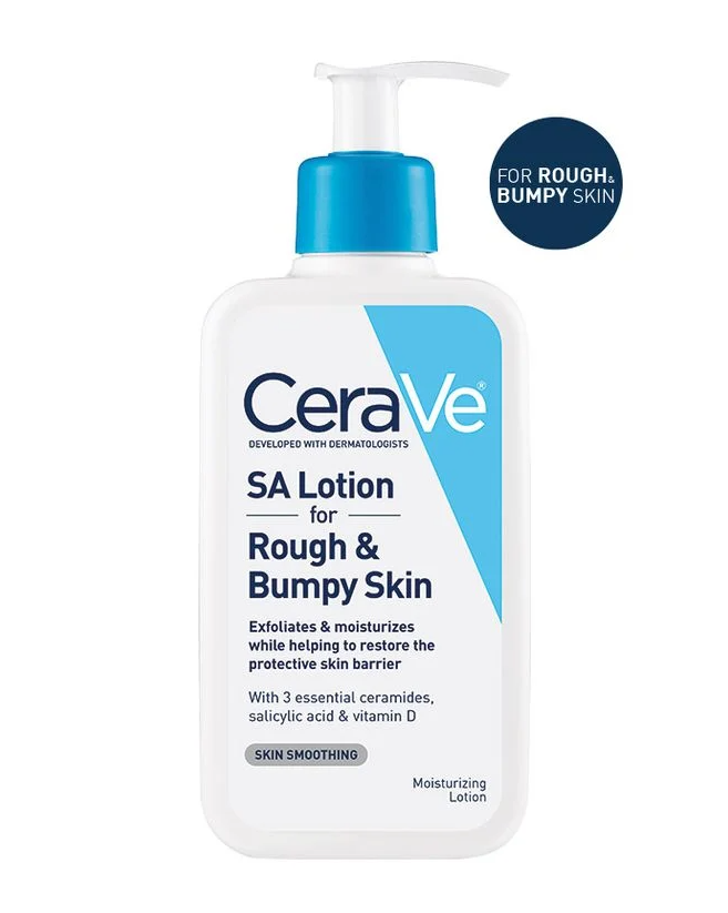 CeraVe SA Lotion for rough, bumpy skin with salicylic acid and ceramides. Hydrates, exfoliates, and restores skin texture.