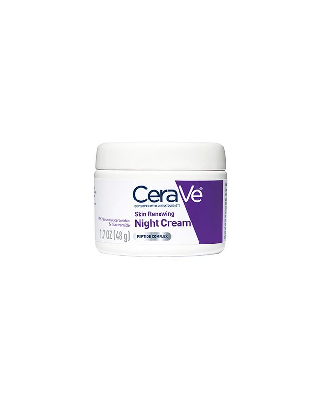 CeraVe Skin Renewing Night Cream for overnight hydration and skin barrier repair with peptides, hyaluronic acid, and ceramides.