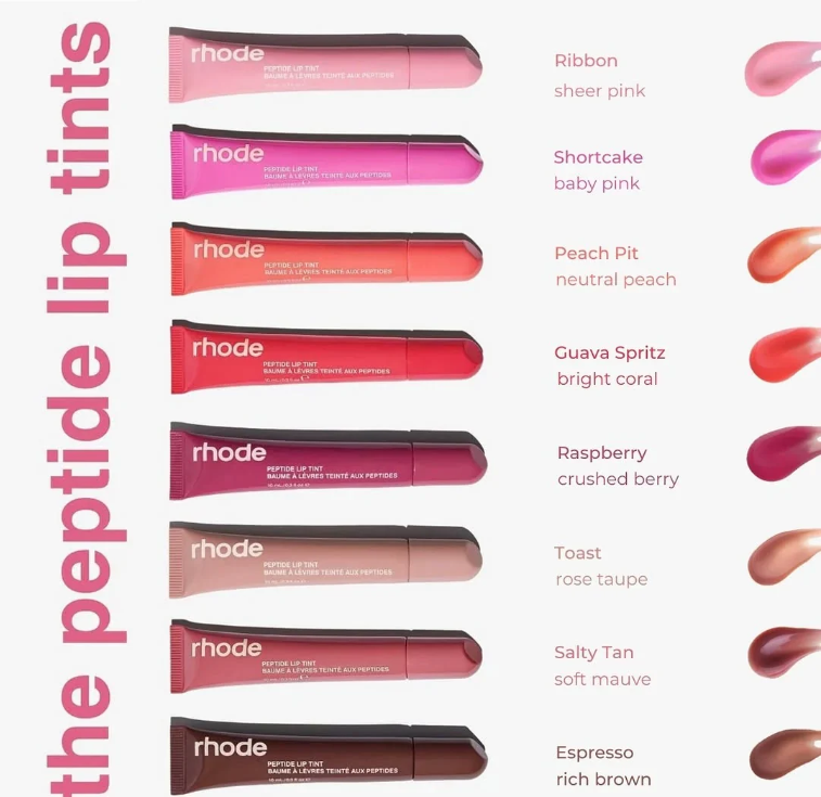 Rhode Peptide Lip Tint providing hydration, nourishment, and a plump, glossy finish with a sheer, buildable formula for soft, smooth lips.