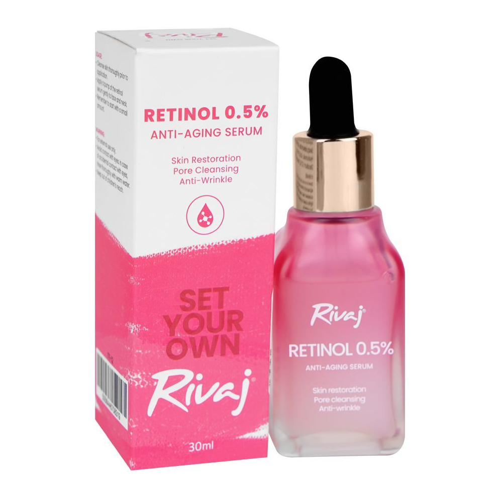 RIVAJ Retinol 0.5% Serum targets fine lines, wrinkles, and uneven skin tone, boosting collagen for firmer, radiant skin.
