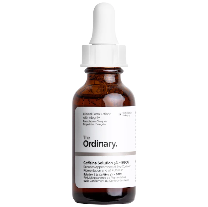 The Ordinary Caffeine Solution 5% + EGCG for reducing puffiness and dark circles around the eyes.