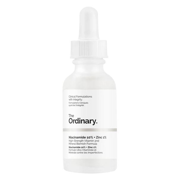 The Ordinary Niacinamide 10% + Zinc 1% serum for acne, blemishes, and oily skin.