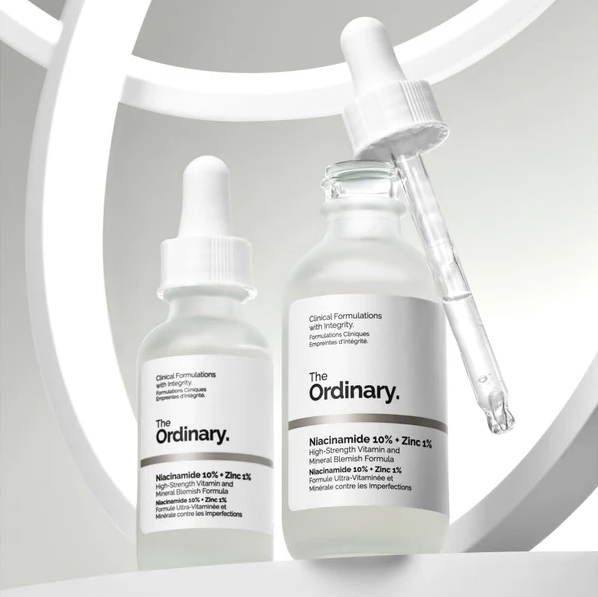 The Ordinary Niacinamide 10% + Zinc 1% serum for acne, blemishes, and oily skin.