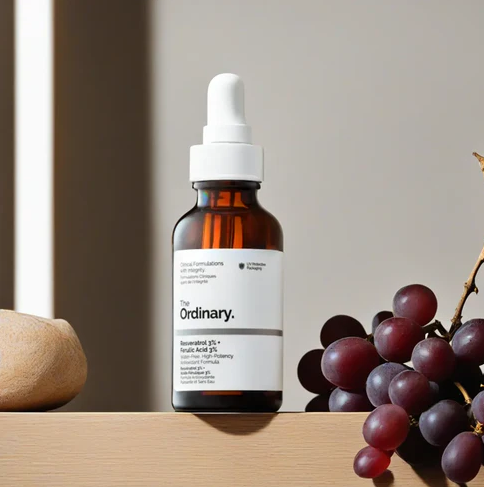 The Ordinary Resveratrol 3% + Ferulic Acid 3% serum for skin protection and anti-aging benefits.